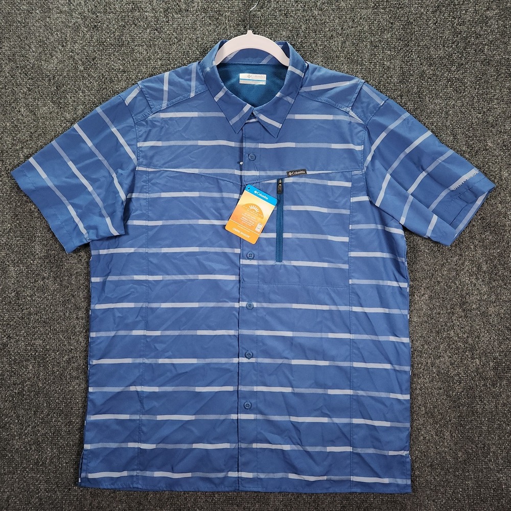 Columbia Kestrel Trail II Shirt Mens Medium Blue New Omni Shade UPF 50 Plaid